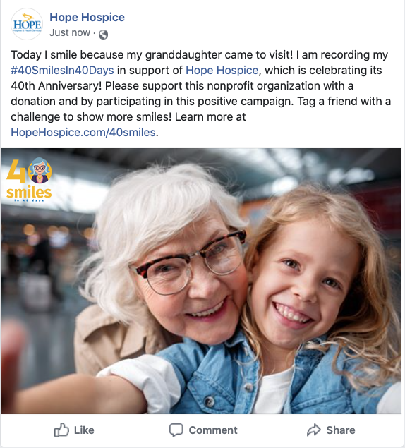 Facebook Post of a Grandparent and her grand-daughter.